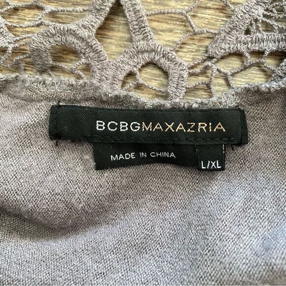 BCBGMaxAzria Cocoon Cardigan Crochet Brown Mushroom Taupe L/XL Soft - Picture 2 of 8